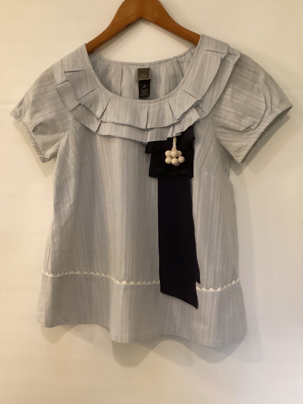 Anthropologie Lithe Ruffle Collar Top with Navy Bow